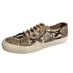Superga Snakeskin Lace Up Sneakers S00FLMO Beige Reptile Women’s 9.5 Men's 8